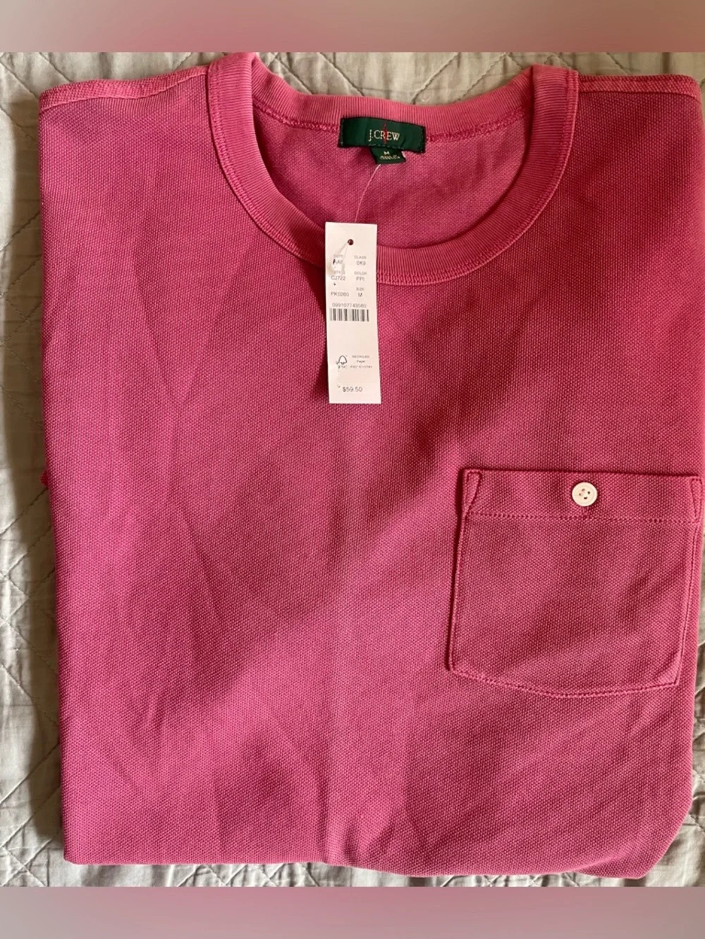 J.‎ CREW Washed piqué pocket T-shirt in Plum Pink Size M NWD $59.50 CJ722